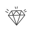 © slybrowney - Cute diamond icon. Hand drawn monochrome illustration of a shining crystal isolated on a white background. Kawaii sticker. Vector 10 EPS.