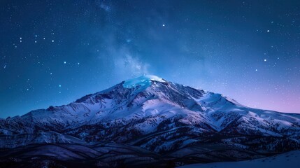 Wall Mural - a mountain covered in snow and a sky full of stars