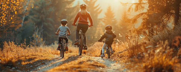 A family enjoying a leisurely bike ride together along a scenic countryside trail.