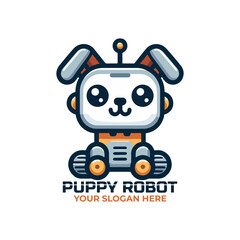 Poster - Cute Little Puppy Robot Logo Design