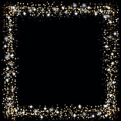 Wall Mural - Golden frame with lights effects. Shining rectangle banner. Isolated on black transparent background.