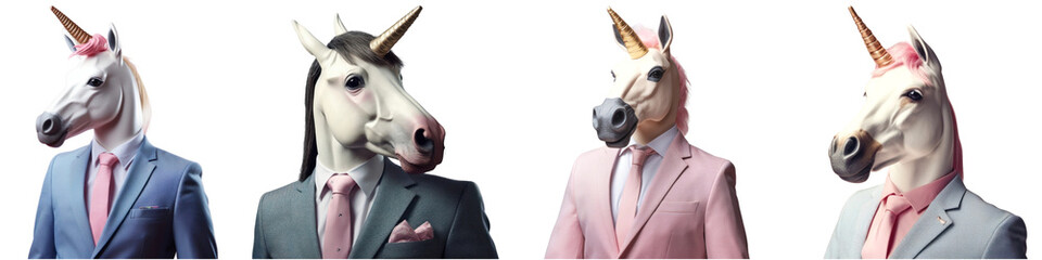 Wall Mural - Business Man Custom unicorn Portrait png element set on transparent background