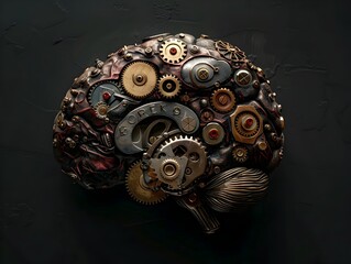 Poster - Steampunk Inspired Mechanical Brain with Gears and Cogs Blending Organic and Technological Elements