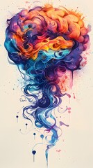 Poster - Vibrant Depiction of the Dynamic and Flowing Brain Representing Thoughts and Creativity