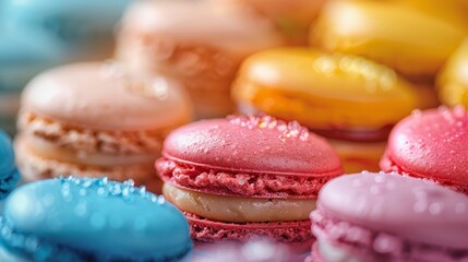 Colorful Assortment of French Macarons in a Vibrant Confectionery Display