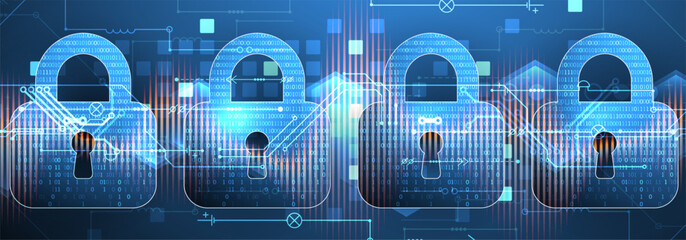Fototapete - Secure digital background. Virtual confidential, programming protection. Hand drawn vector.