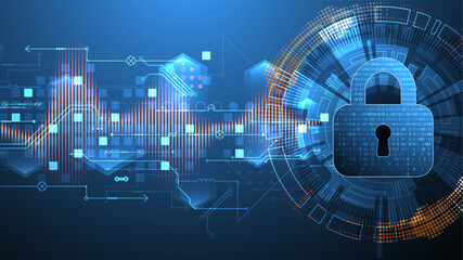 Fototapete - Secure digital background. Virtual confidential, programming protection. Hand drawn vector.