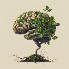 Wall Mural - Botanical Brain   Merging Biology with Natural World Concept