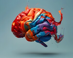 Poster - Vibrant Brain with Swirling Paint Strokes Symbolizing Creative Thought and Imagination