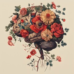 Poster - Floral Brain   Organic Mental Processes Concept with Botanical