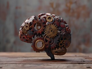 Poster - Mechanical Brain Gears Illustrating Cognitive Processes and Thought Mechanics