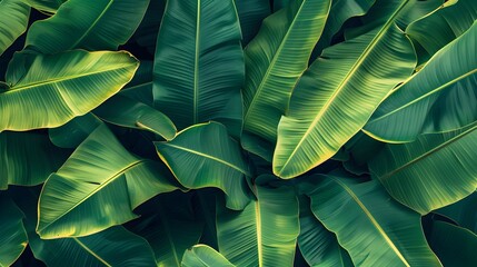Green banana leaf background with copy specs for text. The leaves of the banana tree pattern. 