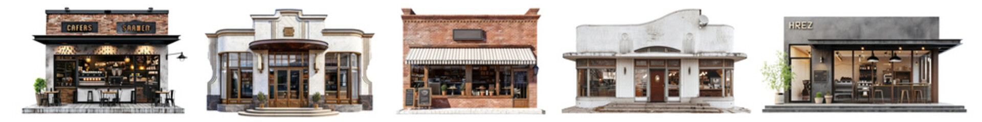 Wall Mural - Diverse cafe architecture png on transparent background