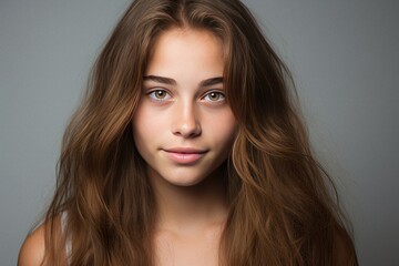 Beautiful teenage girl is smiling for studio photoshoot