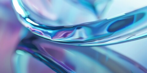 Blueish macro minimalist holographic background, smooth forms, shapeless, glass aspect ratio 2:1 , banner, website