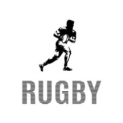 Poster - Rugby logo, running player with ball, isolated vector silhouette