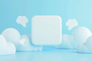 Poster - minimalistic blue cloud background with a white square and rounded corners