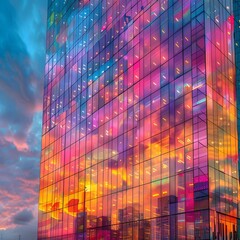 Wall Mural - Towering Architectural Reflections at Sunset Stunning Cityscape Capturing the Essence of Urban Dusk