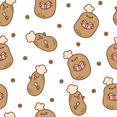 Wall Mural - Cute happy potato character. Seamless pattern. Cartoon kawaii food with funny face. Hand drawn style. Vector drawing. Design ornaments.