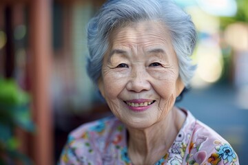 Wall Mural - Portrait of a happy asian woman in her 80s smiling at the camera in pastel or soft colors background