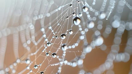 Closeup of Delicate Raindrops on Intricate Spider Web in Nature