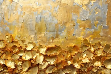 Wall Mural - Abstract Gold and Silver Textured Painting - Contemporary Art for Home and Office Decor