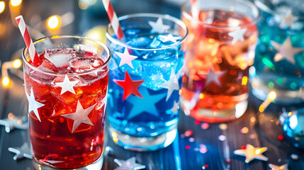 Wall Mural - colorful patriotic drinks with star embellishments for holiday celebrations