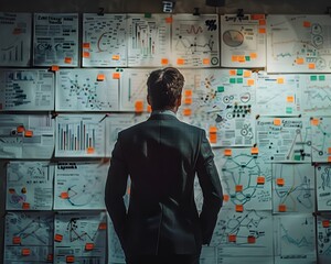 Poster - Business Leader Guiding Strategic Session with Whiteboard Diagram