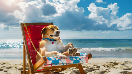 Wall Mural - dog siesta on beach chair