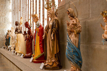 interior decor, pictures and models within a large spanish building, the Santuario de Torreciudad, a spectacular Marian shrine in honor of the Blessed Virgin Mary