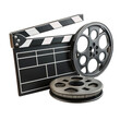 © SH Design - A black and white movie set with a clapperboard and a film reel