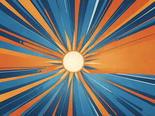 Wall Mural - abstract childish retro Blue and Orange Sun Ray illustration