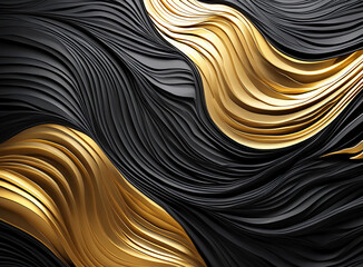 Luxury background with black and gold 3d paint waves and splashes