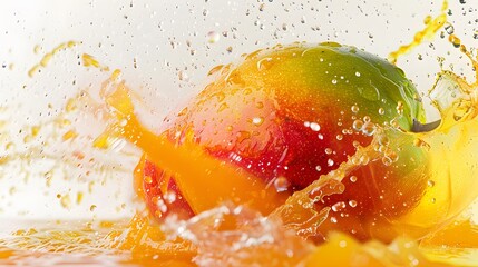 mango in juice splash isolated on a white background. 
