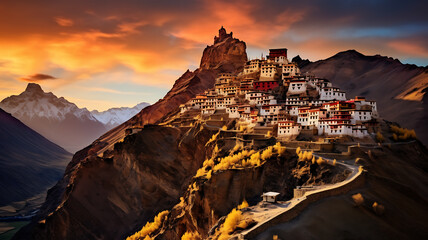 Buddhist monastery in the Himalayas. Ladakh,