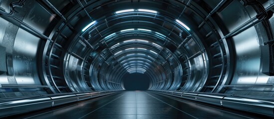Aufkleber - Futuristic tunnel of steel and metal, interior view. Futuristic background, business concept. Copy space image. Place for adding text or design