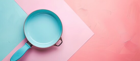 Fototapete - Old Pottery pan  kitchen retro equipment of cooking Isolated on pastel background. with copy space image. Place for adding text or design