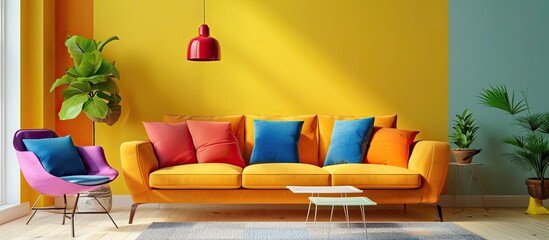 Wall Mural - colorful sofa, stylish chair and furniture for interior design . with copy space image. Place for adding text or design