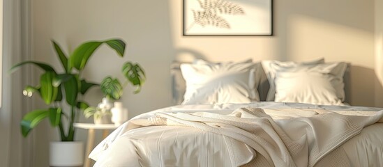 Aufkleber - bedroom room in beige blurred background. with copy space image. Place for adding text or design
