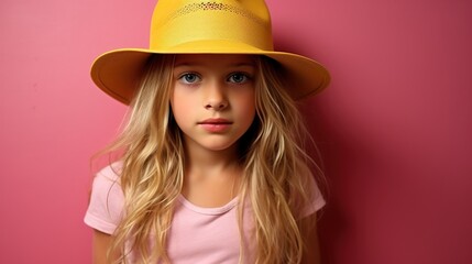 Wall Mural - portrait of a girl in a pink hat