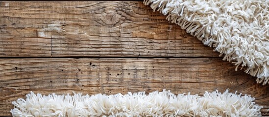 Aufkleber - Fuzzy carpet on wooden background, top view with space for text. with copy space image. Place for adding text or design