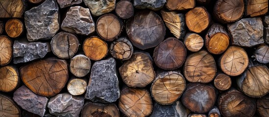 Aufkleber - Many Wood pile and stone texture of wall for wallpaper. with copy space image. Place for adding text or design