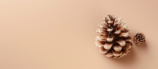 Poster - brown pine cone Isolated on pastel background  Christmas. with copy space image. Place for adding text or design