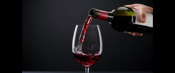 Pour red wine on black background