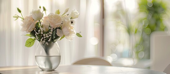 Wall Mural - flower vase on the dining table. with copy space image. Place for adding text or design