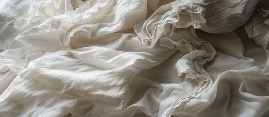 Poster - Untidy bed, ruffled sheets. with copy space image. Place for adding text or design