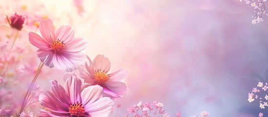 Aufkleber - Pink cosmos flowers pastel background  Flower  Summer. with copy space image. Place for adding text or design