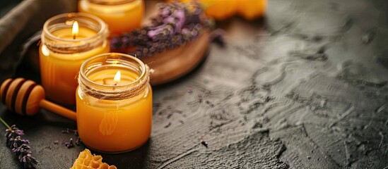 Aufkleber - DIY - do it yourself concept. Process of making honey aroma beeswax candles. with copy space image. Place for adding text or design