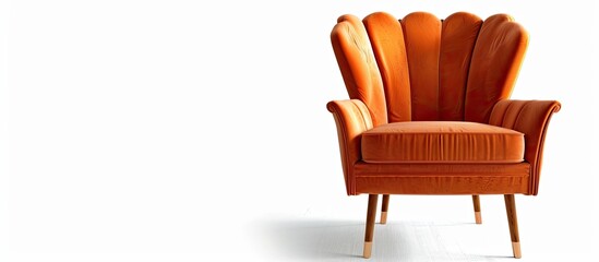 Aufkleber - Classic armchair art deco style in orange velvet with wooden legs isolated on white background. with copy space image. Place for adding text or design