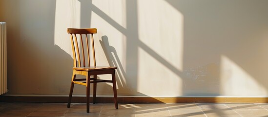 Poster - One isolated wooden chair in an empty living room. with copy space image. Place for adding text or design